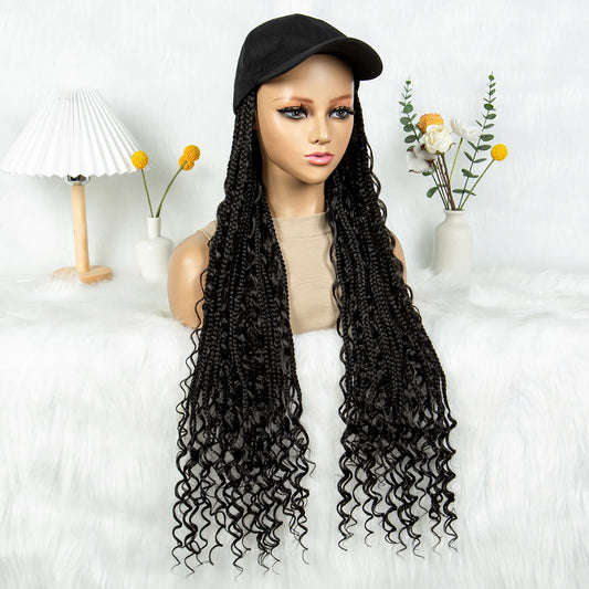 KIMA 28" Box Boho Braids Baseball Cap Wig | Adjustable Synthetic Hat Wig for Afro Black Women & Girls Luxegan