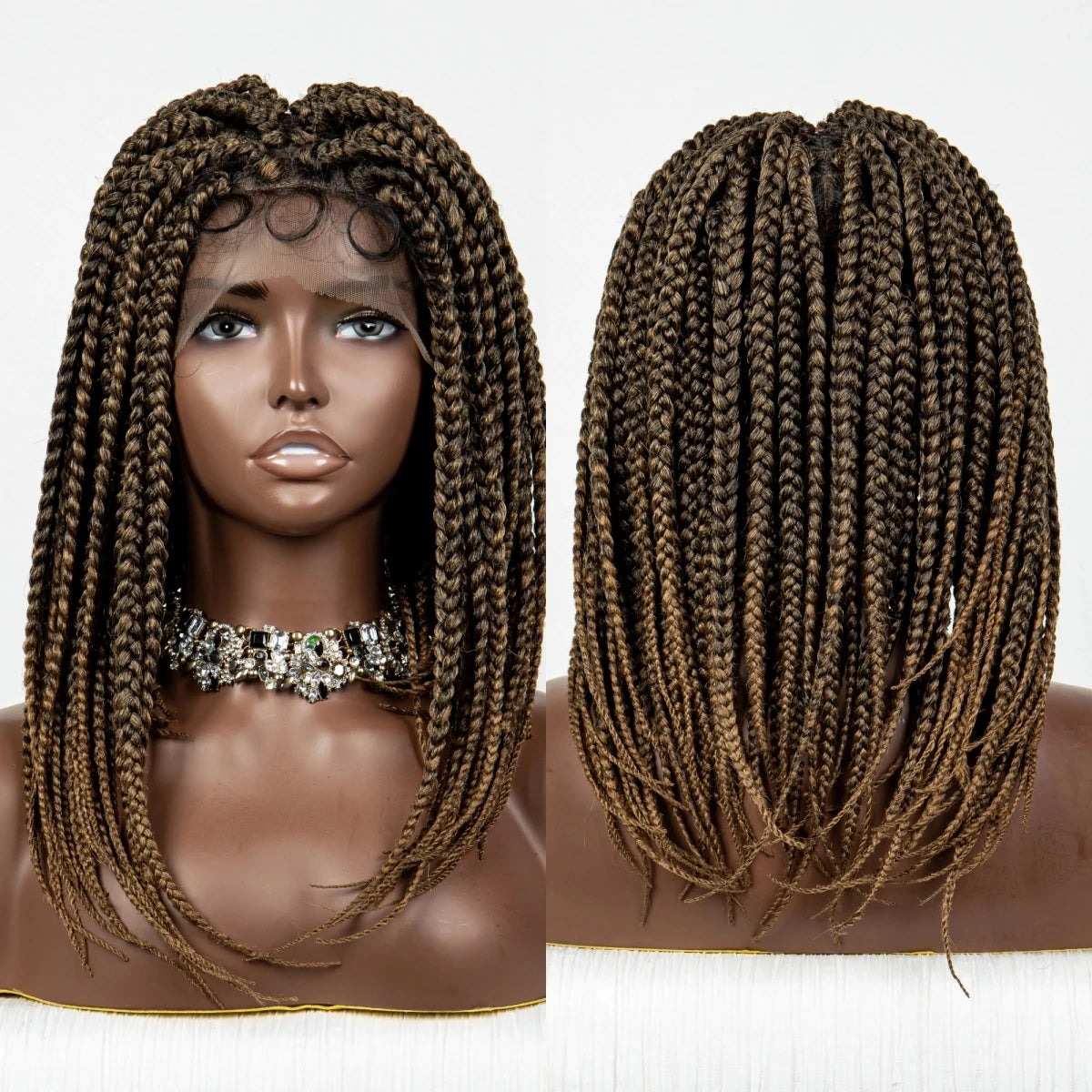 14" Short Bob Knotless Box Braids Wig | Transparent Full Lace Front Luxegan