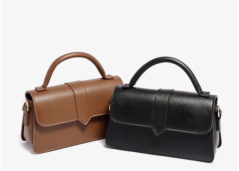 Leather Shoulder Bag for Women | Fashion Crossbody Bags & Vintage Underarm Bag (Square Satchel in Black) Luxegan