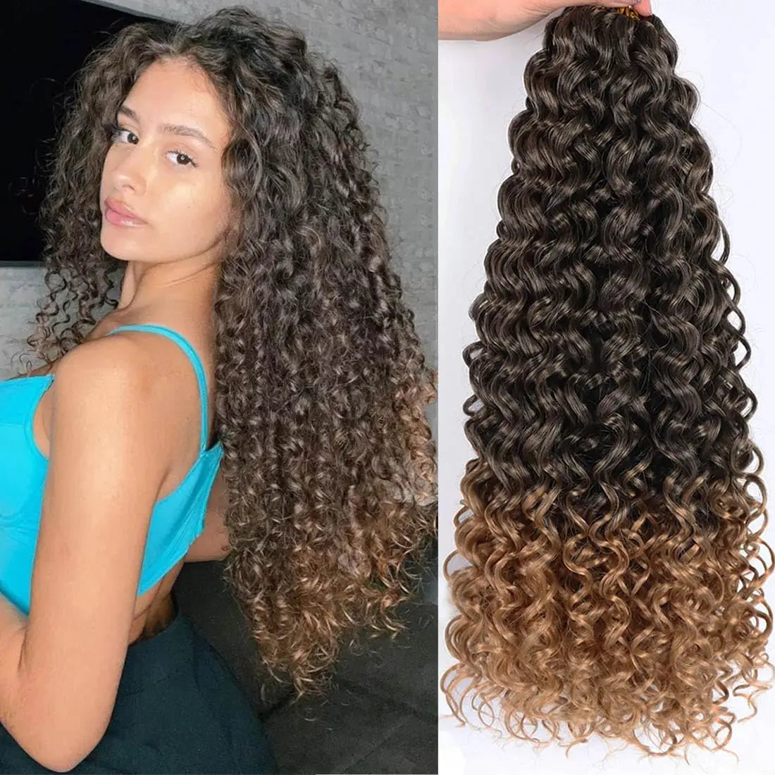 Short Beach Curl Crochet Hair | Bohemian Curly Braids | Deep Wave Synthetic Hair | 18 Strands/Pack