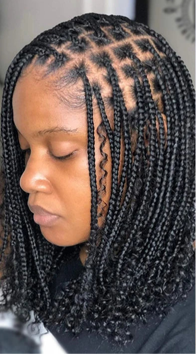 12" Boho Braided Bob Wig | 360 Lace Braided Wig | Knotless Braids | Curly Goddess Box Braid Wig