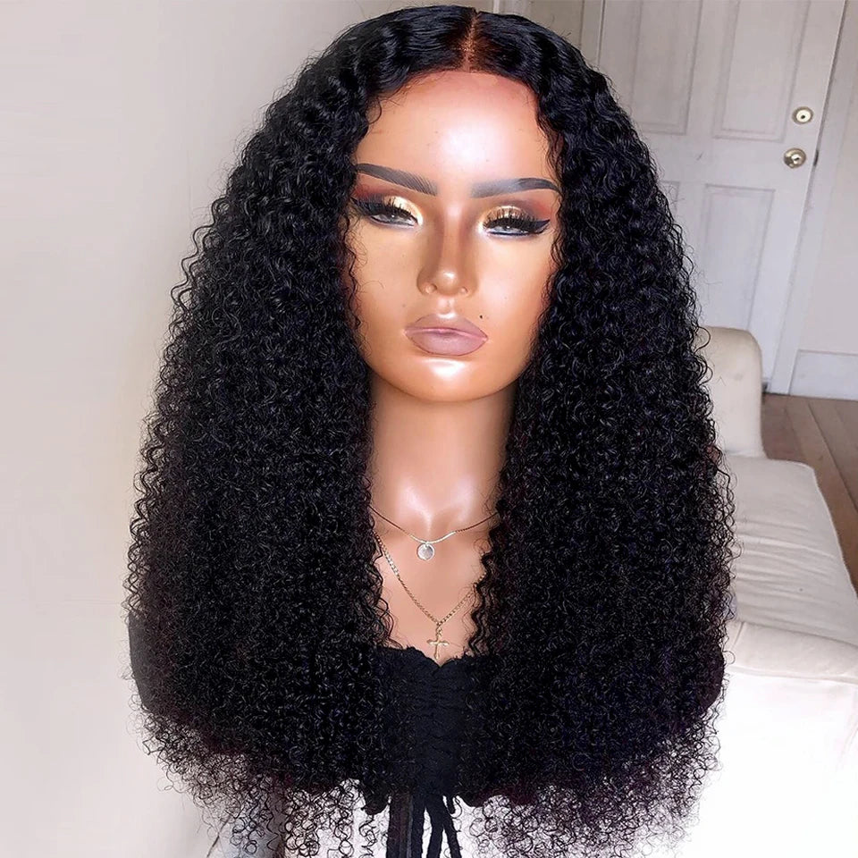 26" Black Long Kinky Curly Machine Wig | 180% Density | Heat-Friendly Daily Use Wig Luxegan