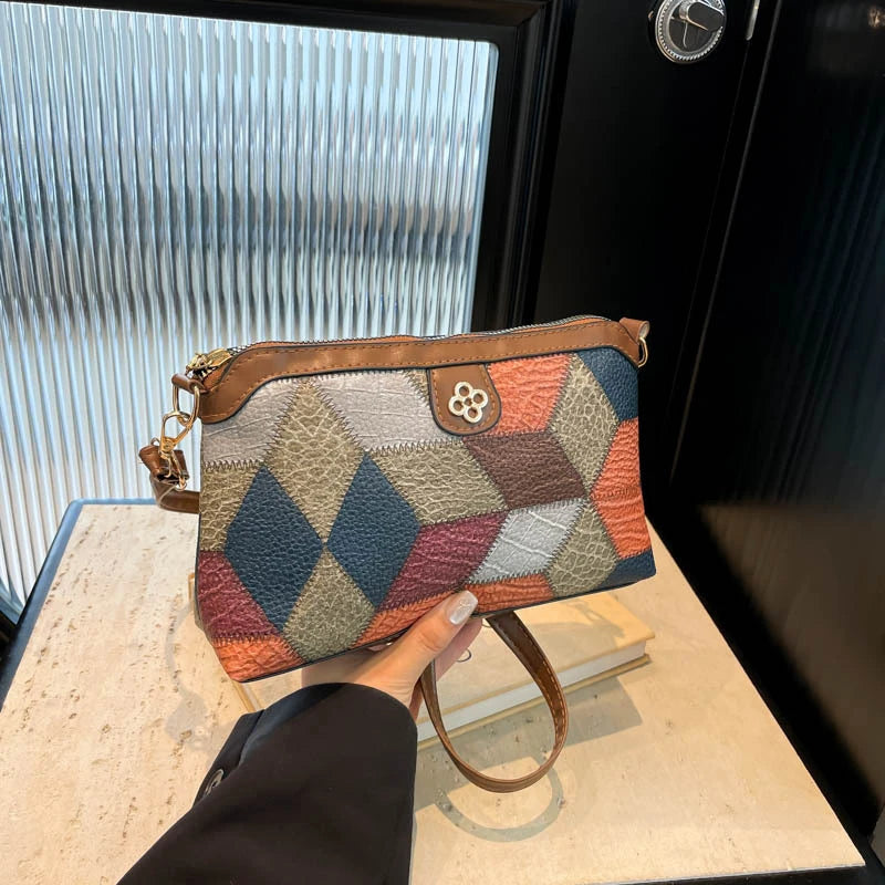 Vintage Designer PU Leather Handbag | Quality Patchwork Messenger Bag for Women | Classic Flap Shoulder Crossbody Purse for Daily Outdoor Use Luxegan