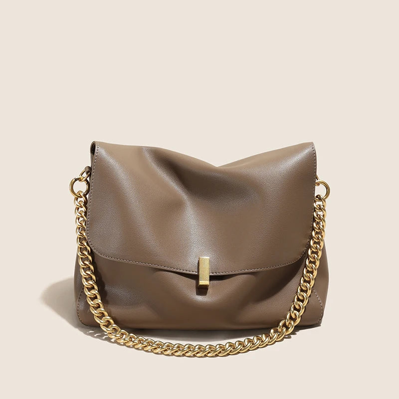 Soft Cow Genuine Leather Flap Chain Bag | Large Capacity Shoulder & Crossbody Messenger Luxegan