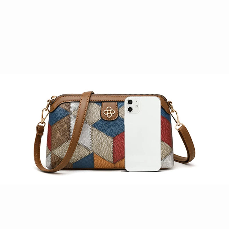 High Quality PU Lea ther Women's Small Crossbody Shoulder Bag | Luxury Handbag Lady Messenger Bag (Simple Shell Phone Satchels, Plaid Pattern) Luxegan