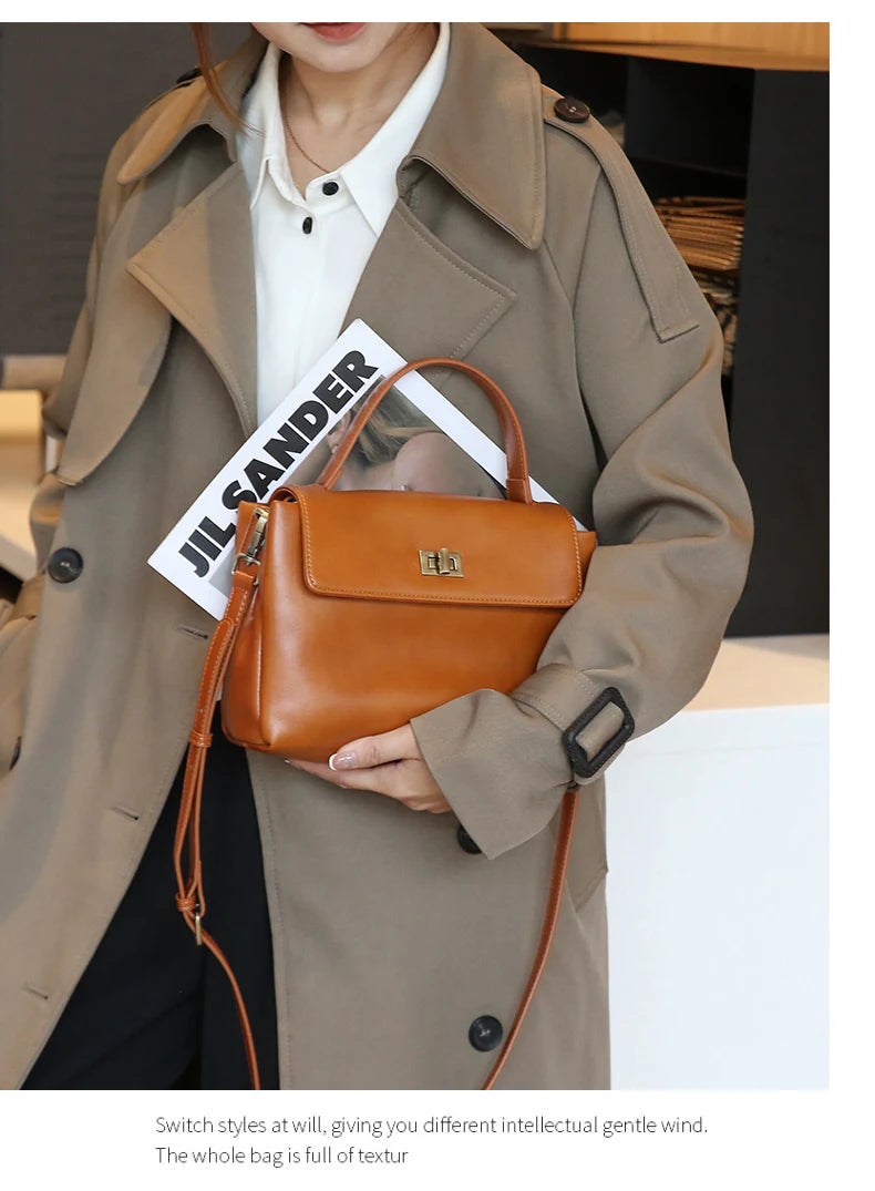 Women's Cow Genuine Leather Shoulder Bag Female Soft Natural Cowhide Retro Handbags Ladies Fashion Trend Commute Crossbody Bags Luxegan