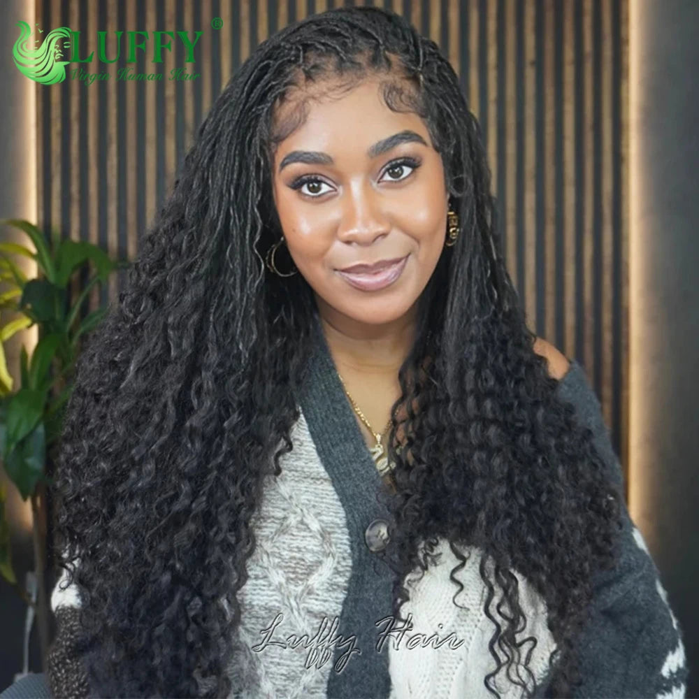HD Full Lace Knotless Boho Box Braids Wig | Curly Ends | 300% Density | Human Hair | Pre-Plucked Luxegan