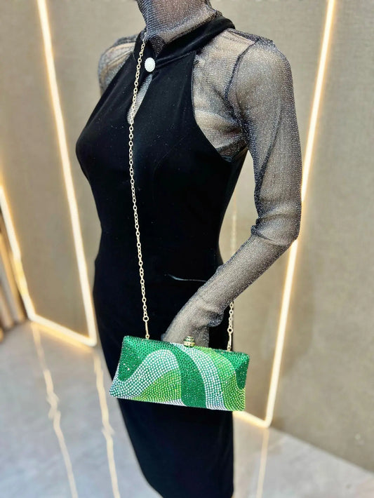 Fashion Trendy Rhinestone Evening Bag | Shiny Glitter Party Clutch & Phone Holder | Large Capacity Women’s Baguette Handbag | Glamorous Sparkling Purse for Party & Daily Use Luxegan