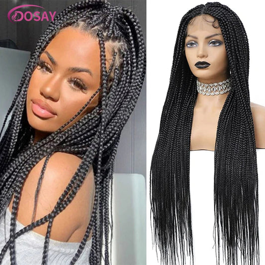 36" Full Lace Braided Wigs Synthetic Hair Box Braids Lace Front Wigs Knotless Braided Wigs For Black Women Braiding Wigs African Luxegan