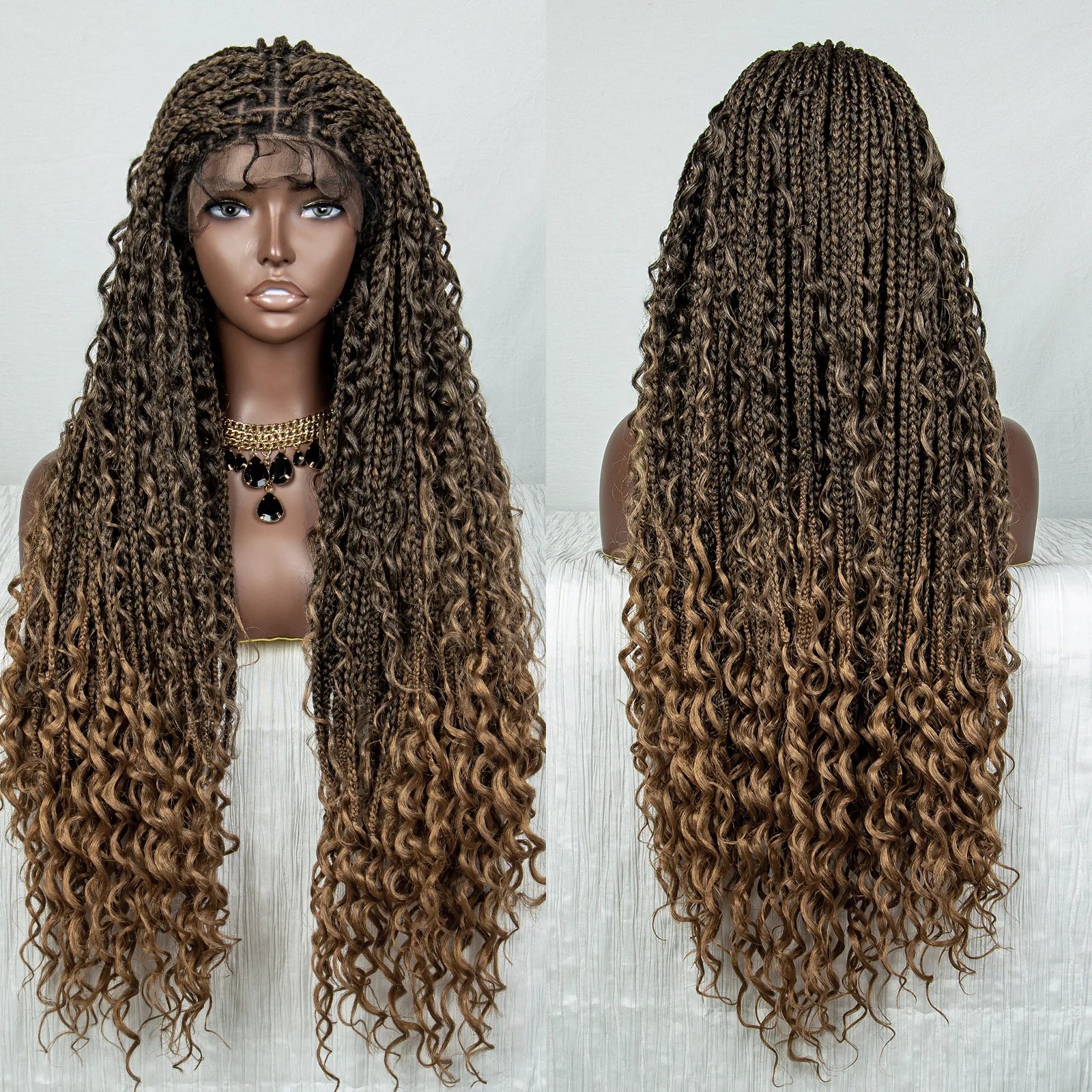 32" Knotless Braids Wig with Baby Hair | Transparent Lace Front Luxegan