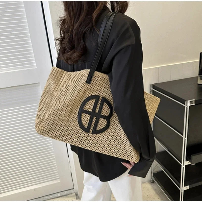 Straw Hollow Out Knitting Tote Bag | Large Capacity Handmade Shoulder Bag & Casual Beach Bag Luxegan