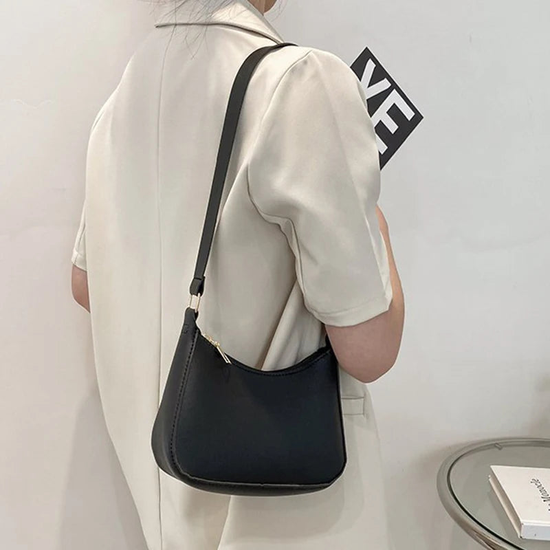 Fashion Solid Color Shoulder Bag For Women | PU Leather Armpit Handbag | Casual Daily Underarm Bag Girls Shopping Purse (Bolsa) Luxegan