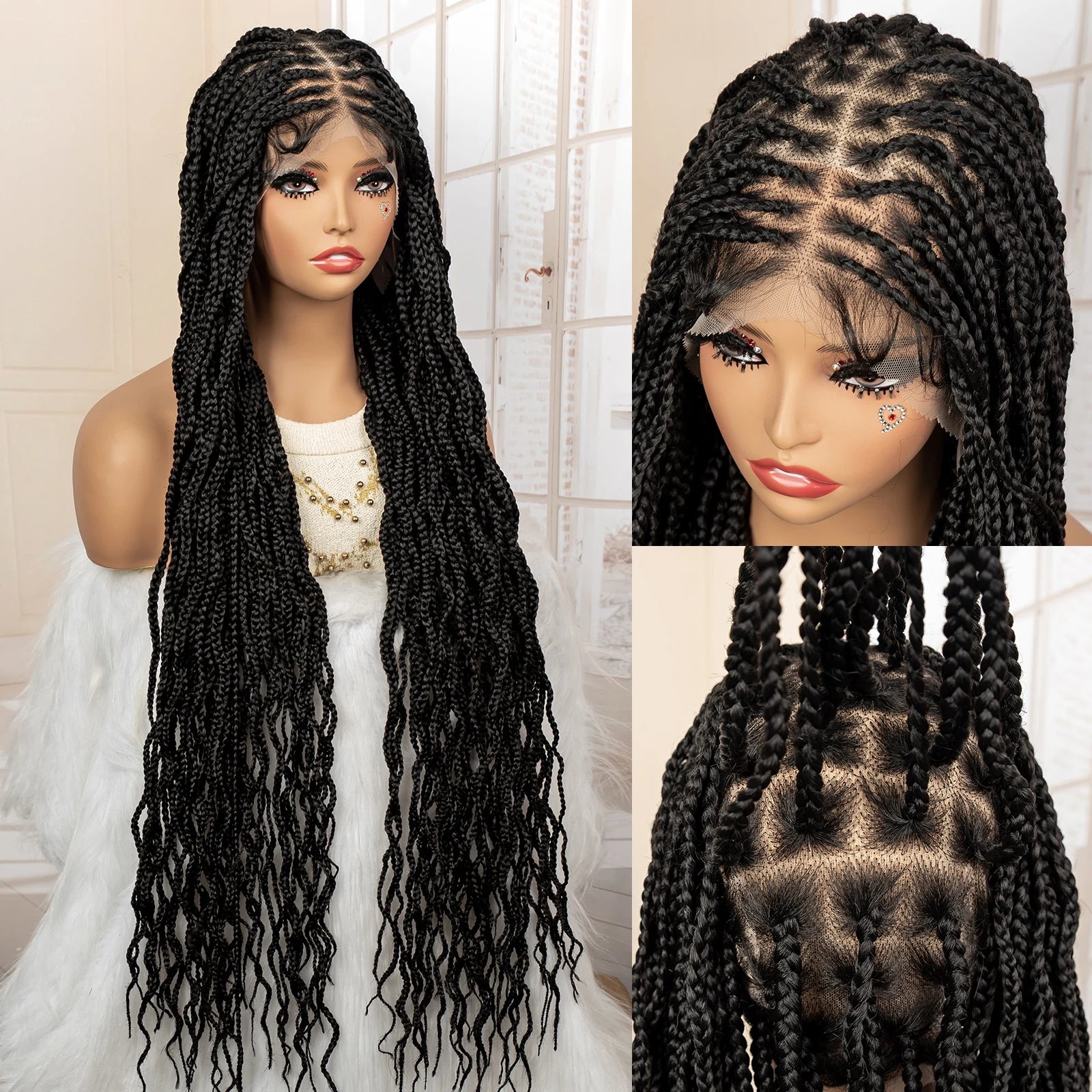 36" HD Full Lace Box Braided Wig | Ginger Color #350 | Lace Frontal Braids | Baby Hair | Synthetic Hair Wig