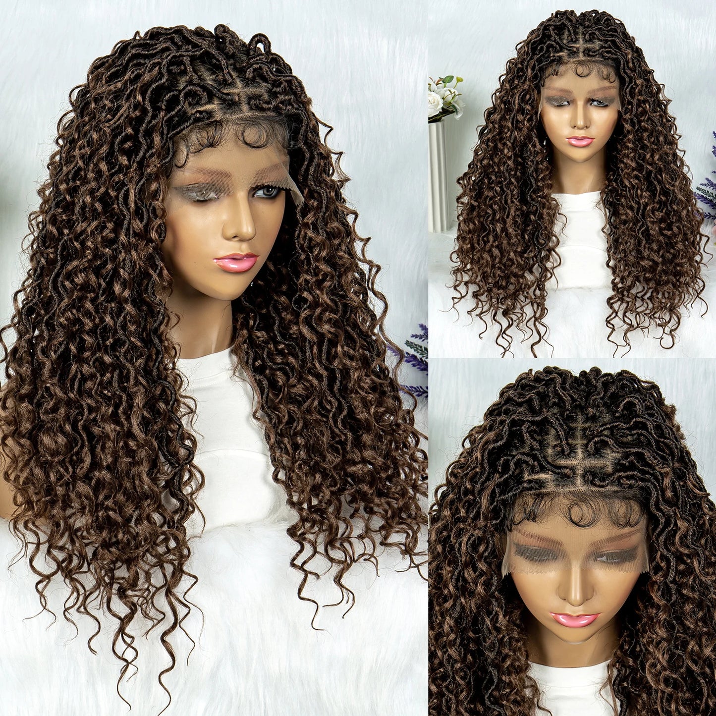 Lightweight Curly End Box Braids Wig | Lace Front Cornrows & Baby Hair Luxegan