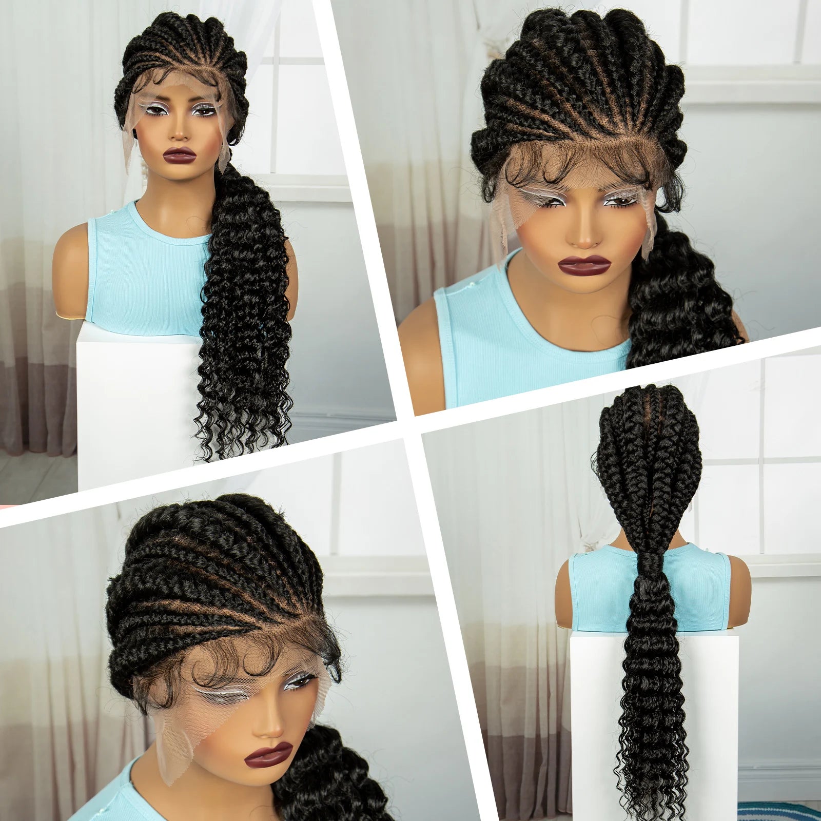 30" Cornrow Knotless Ponytail Braids Wig | Full Lace Frontal Luxegan