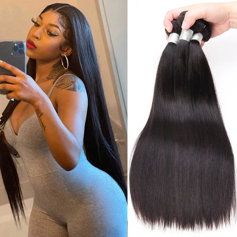 8-32 Inch Bone Straight Brazilian Remy Human Hair Weave Bundles | Natural Color 12A | 1, 3, or 4 Bundles Luxegan