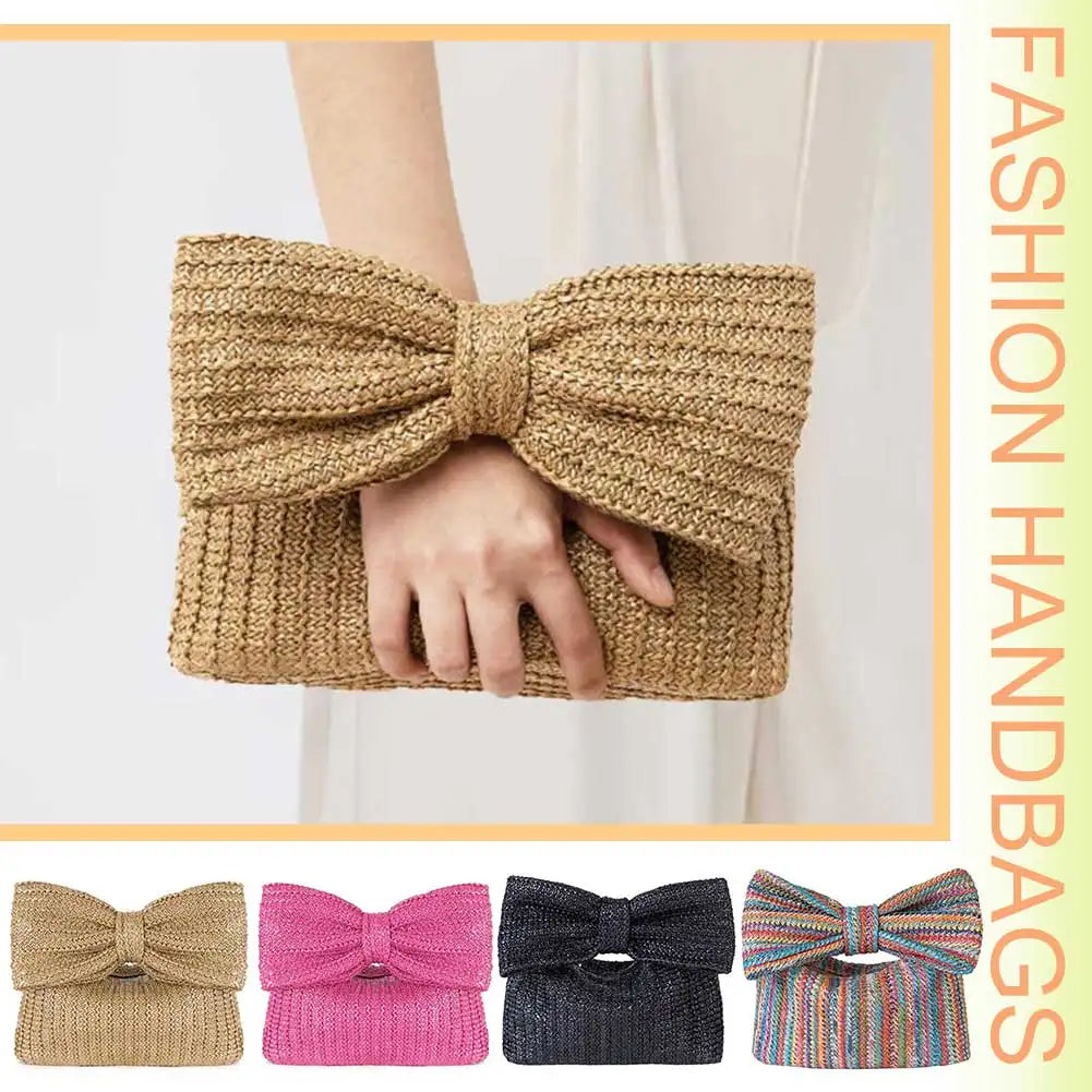 Summer Straw Woven Clutch Bag | Women's Bow Purse Luxury Design Ladies' Evening Handbag Luxegan