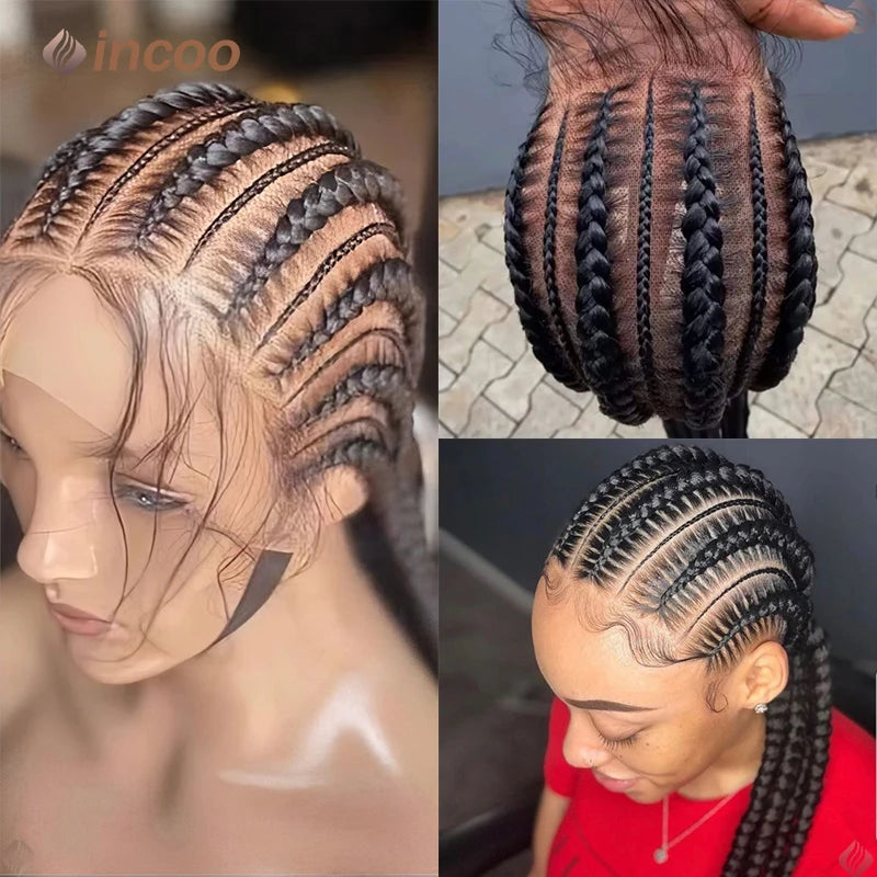 36" Jumbo Cornrow & Knotless Box Braids Wig | Full Lace | Light Brown Lace | Synthetic Luxegan