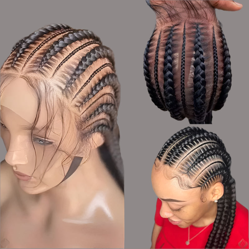 36" Jumbo Cornrow Braided Wig | Full Lace Synthetic Wig | Knotless Box Braids, Lace Frontal, Black Women