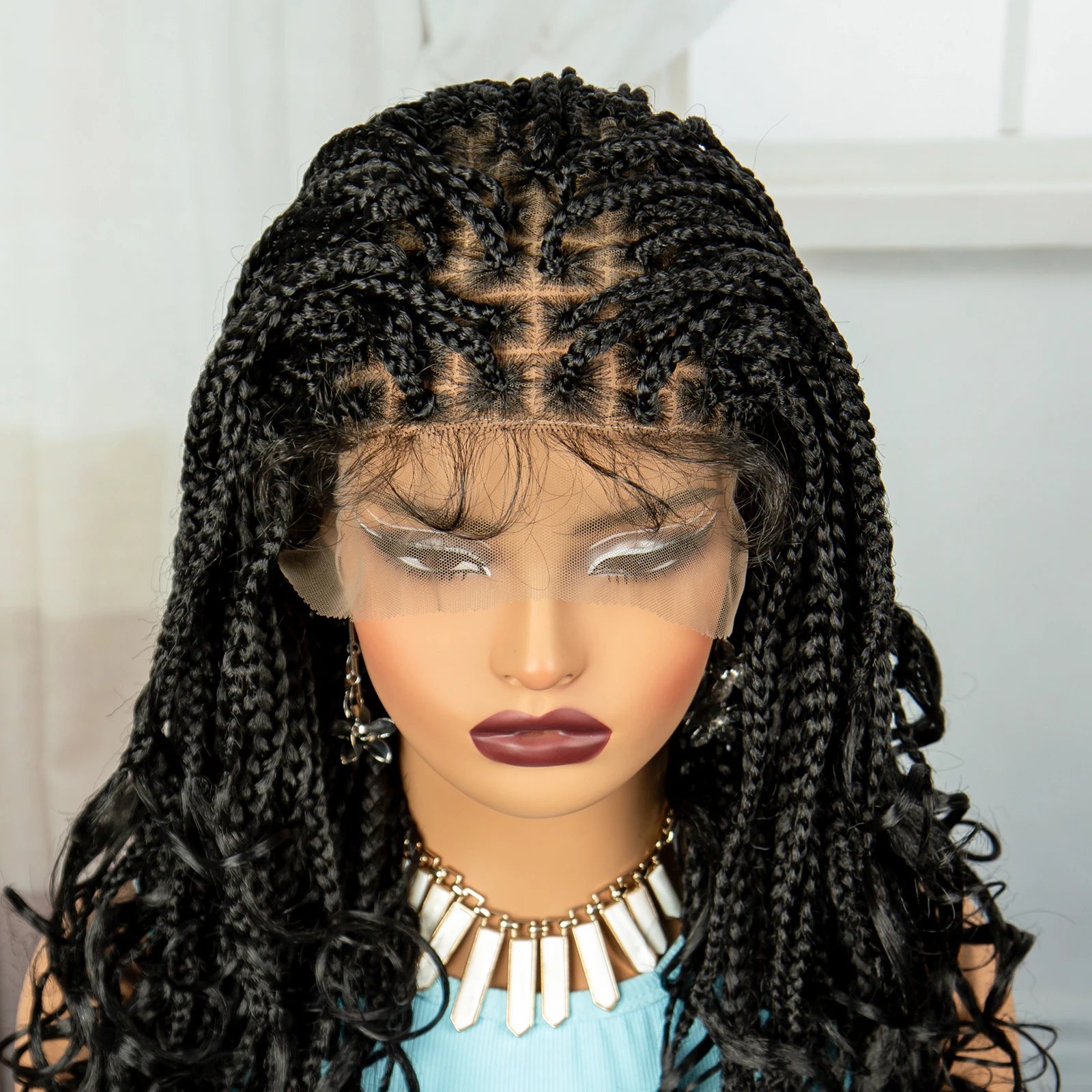 360° Full Lace Knotless Braids Wig with Wavy Ends | Baby Hair Luxegan
