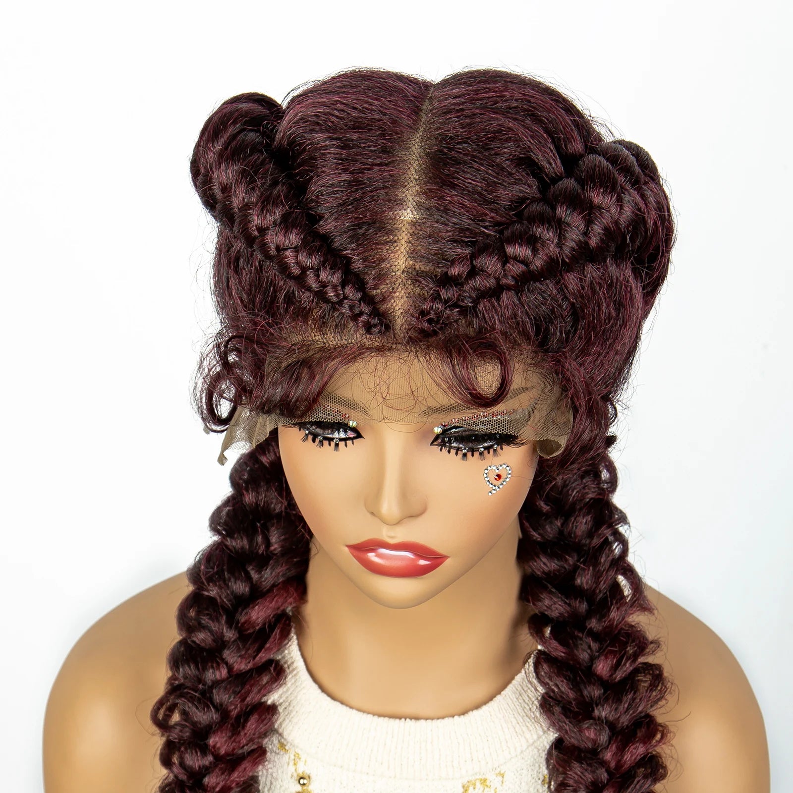 1B/30 Dark Brown Dutch Box Braids Wig | Synthetic Lace Frontal | Fishtail Braids | With Baby Hair | For Black Women