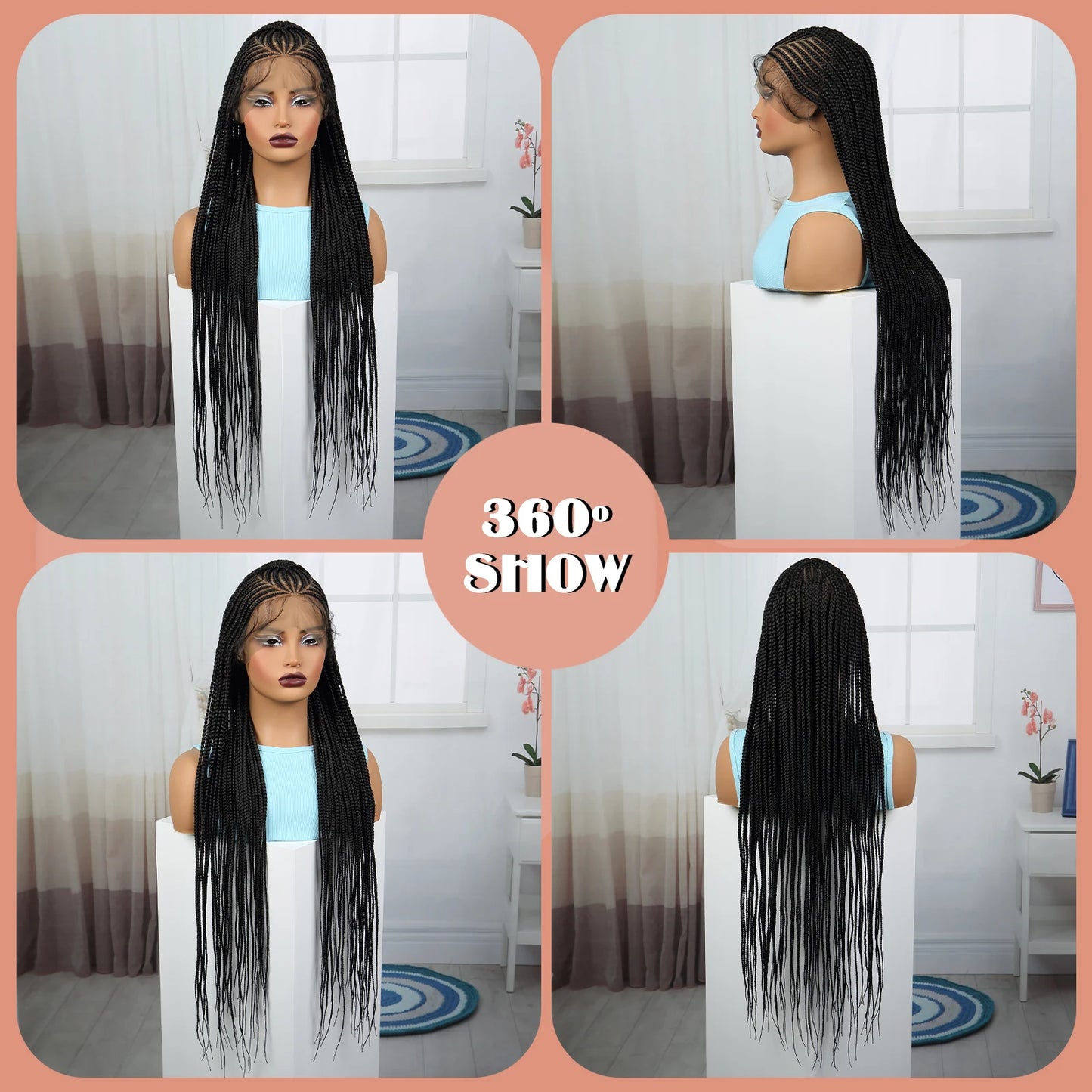 36" Natural Straight Cornrow Braids Wig | Lace Front | Baby Hair Luxegan