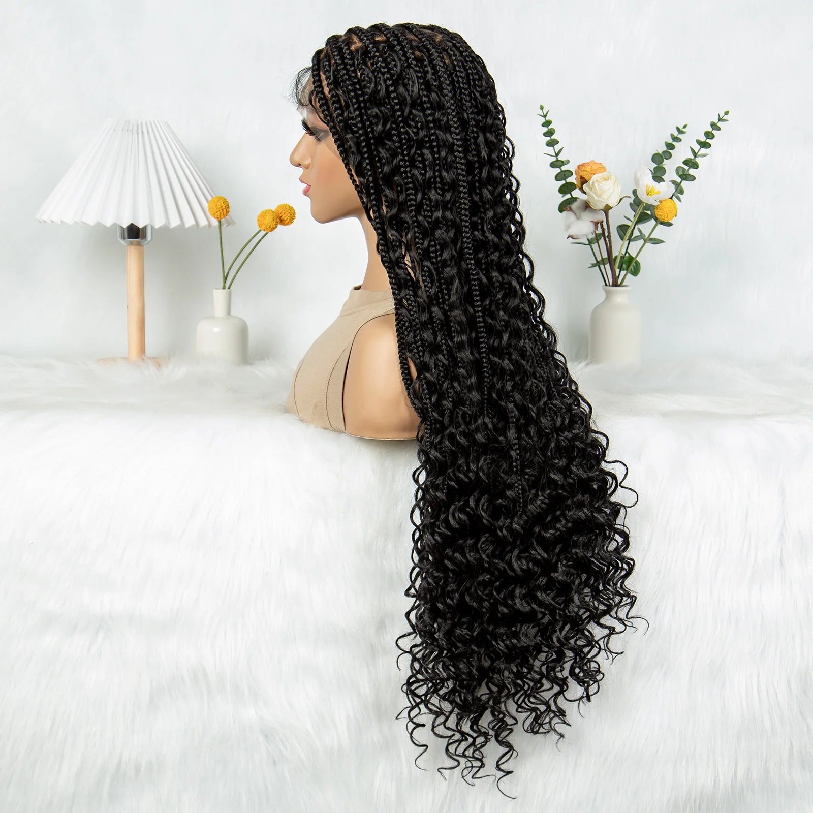 HD Transparent Full Lace Boho Box Braids Wig | Knotless Synthetic Luxegan