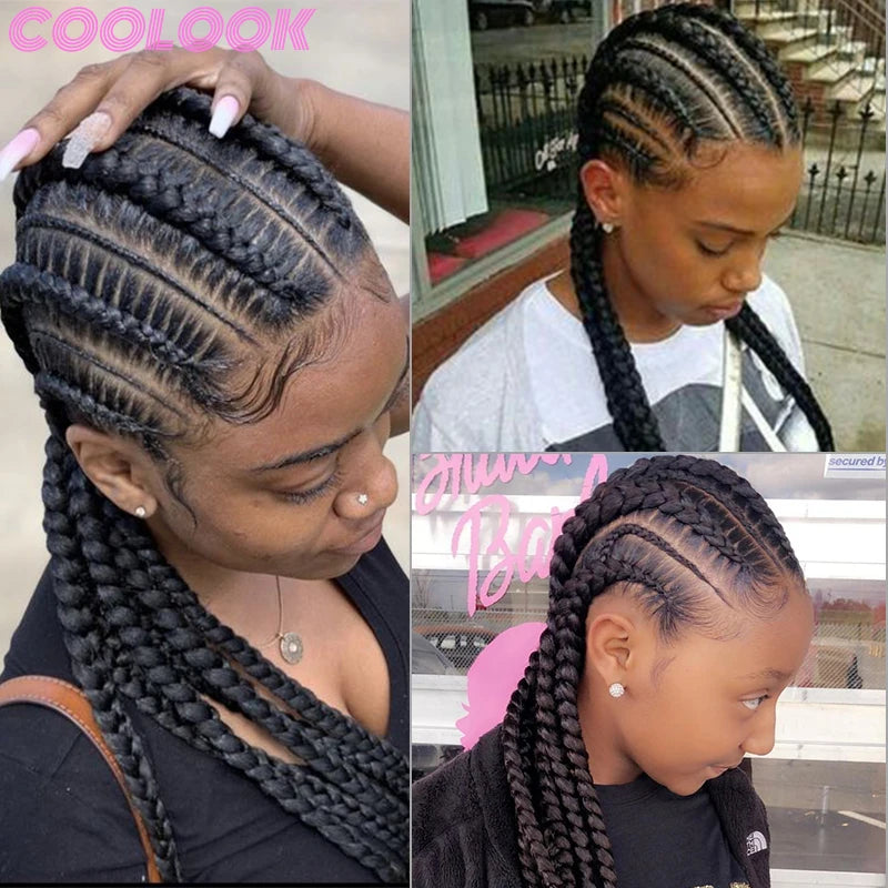 36" Cornrow Knotless Braids Wig | 360 Full Lace | Baby Hair | Synthetic Luxegan