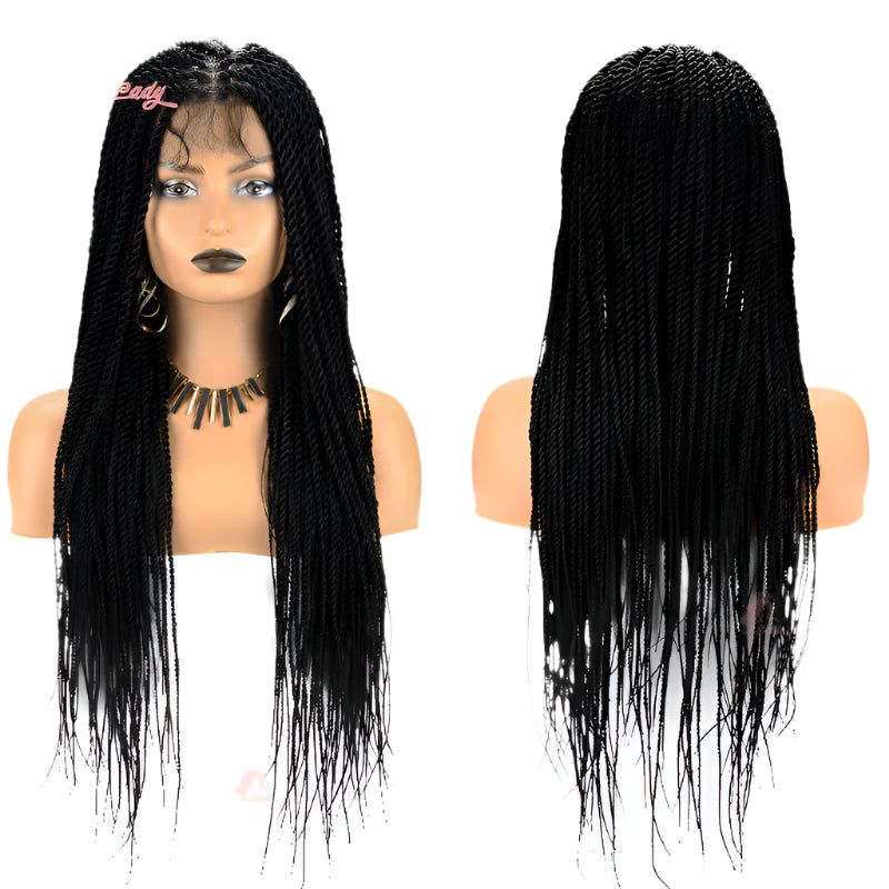 36" Senegalese Twist & Knotless Box Braids Full Lace Braided Wig - #27 Blonde, Cornrow Accents