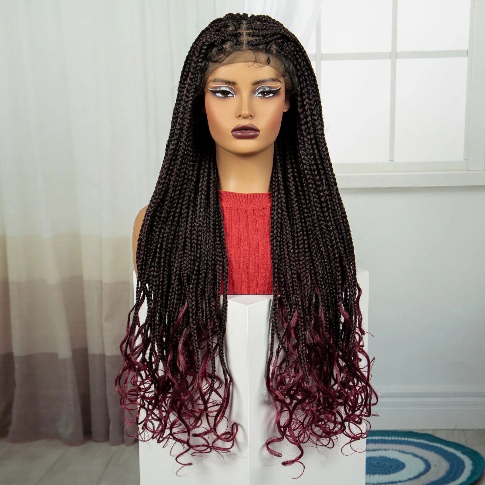 36" Knotless Box Braids Wig with Wavy Ends | Blended Braids | Lace Front Luxegan