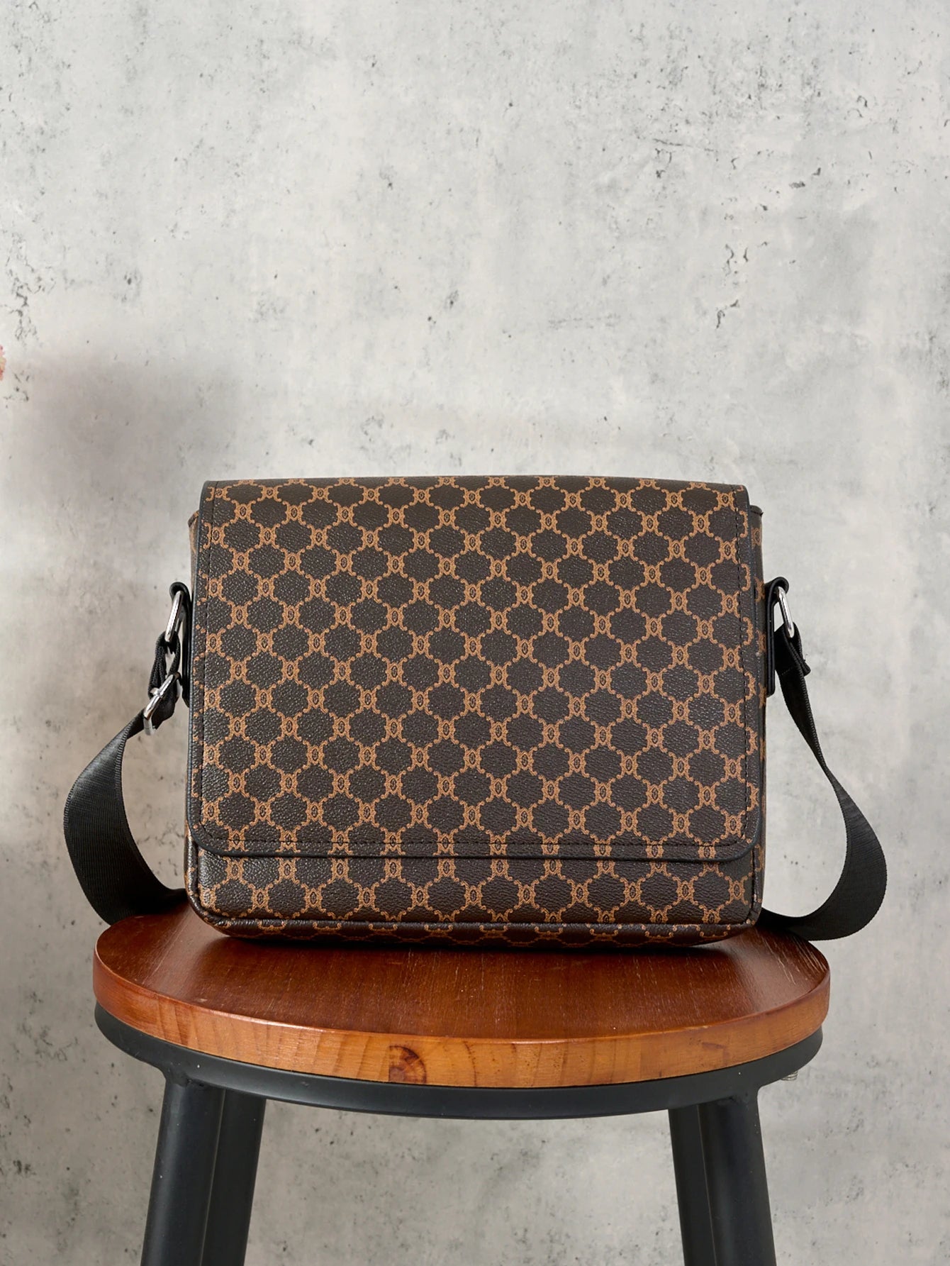 Simple Casual Flap Crossbody Bag for Men | Sophisticated Business Work Commuter Shoulder Bag | Lightweight Large Capacity Satchel | Modern Geometric Pattern PU Leather Tote Bag Luxegan
