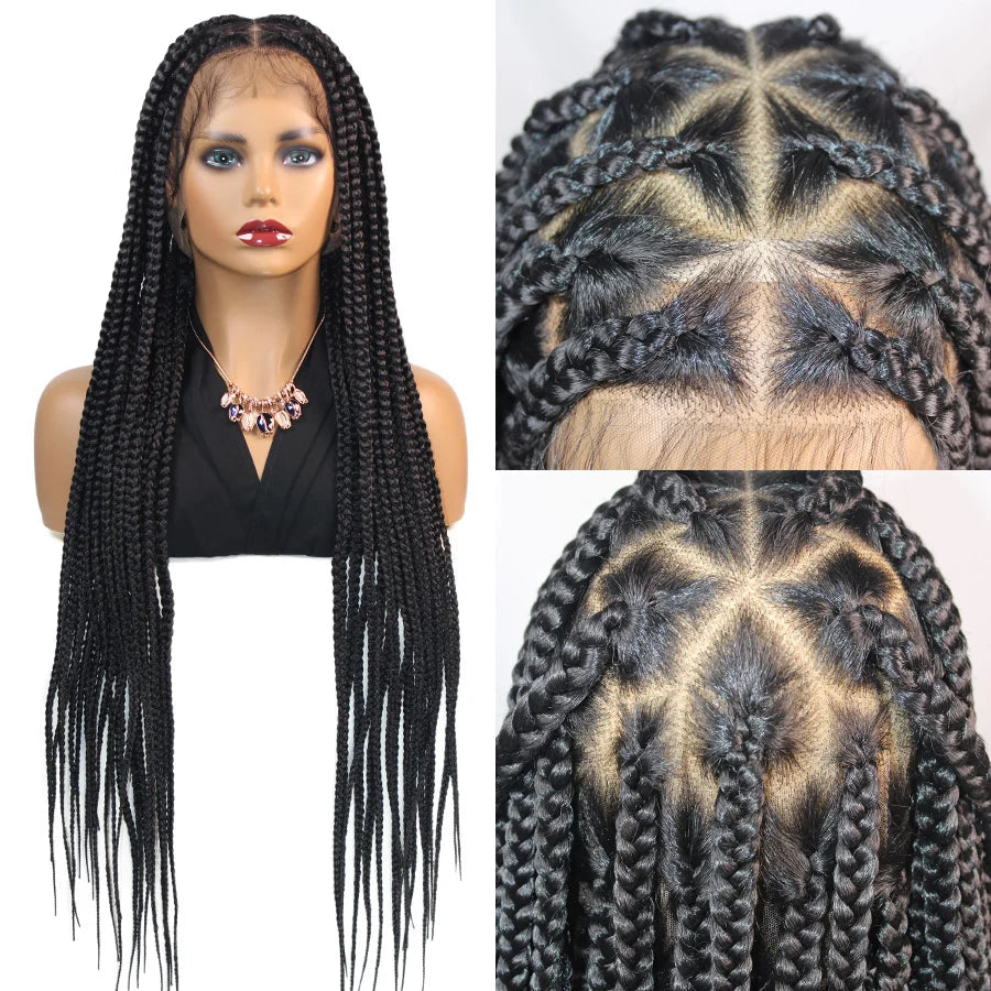 36" Knotless Box Braids Wig | Fulani Cornrows | 360 Full Lace | Baby Hair | Black Women Luxegan