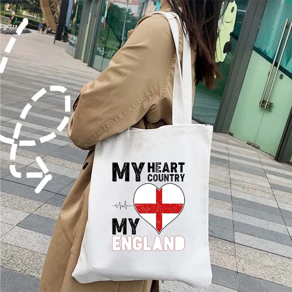 London Big Ben England Map Flag Canvas Tote Bag | UK City Landscape Skyline Shoulder Shopping Handbag (Women's Tourist Gift) Luxegan