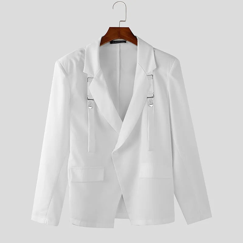 Deconstruct Metal Buckle Suit Coat | Sophisticated Well-Fitting Blazer Silhouette | Elegant "Single Button" Casual Outerwear | "Dignified" Solid Long-Sleeved Blazer for Radiant Versatile Styling Luxegan