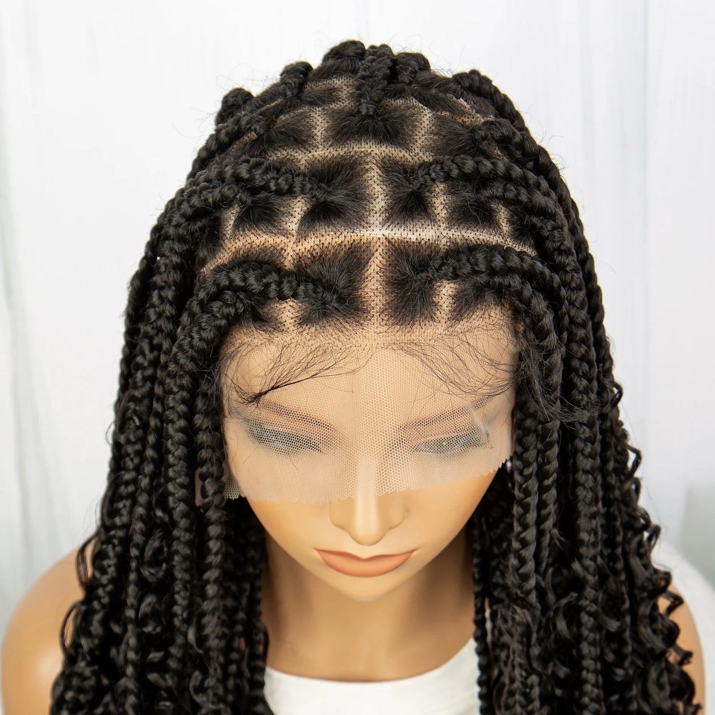 Boho Braids Full Lace Wig | Brown Box Braided Wig with Baby Hair | Kanekalon Synthetic Braiding Hair Wig