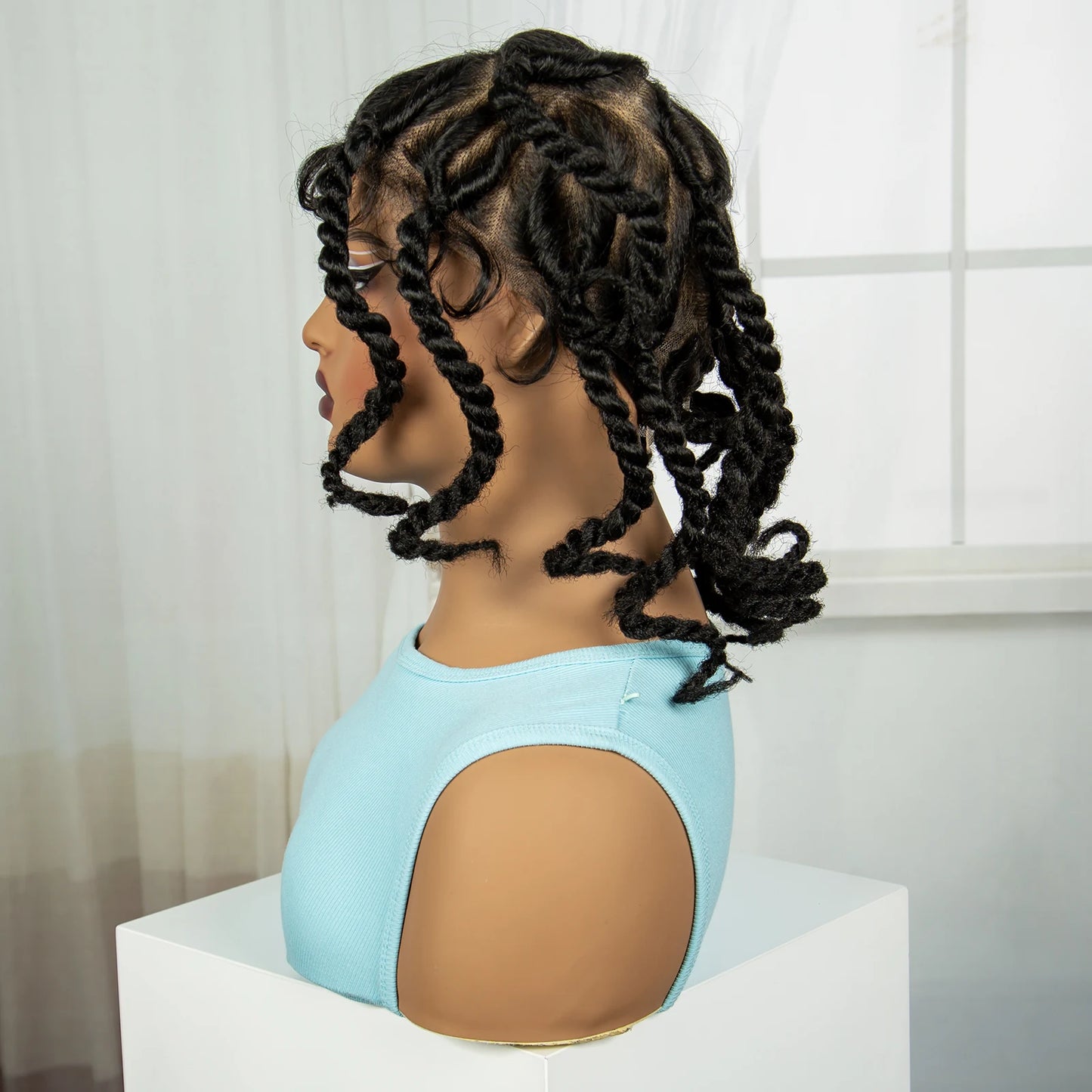 12" Natural Bantu Knotless Braids Wig | Transparent Full Lace | Baby Hair Luxegan