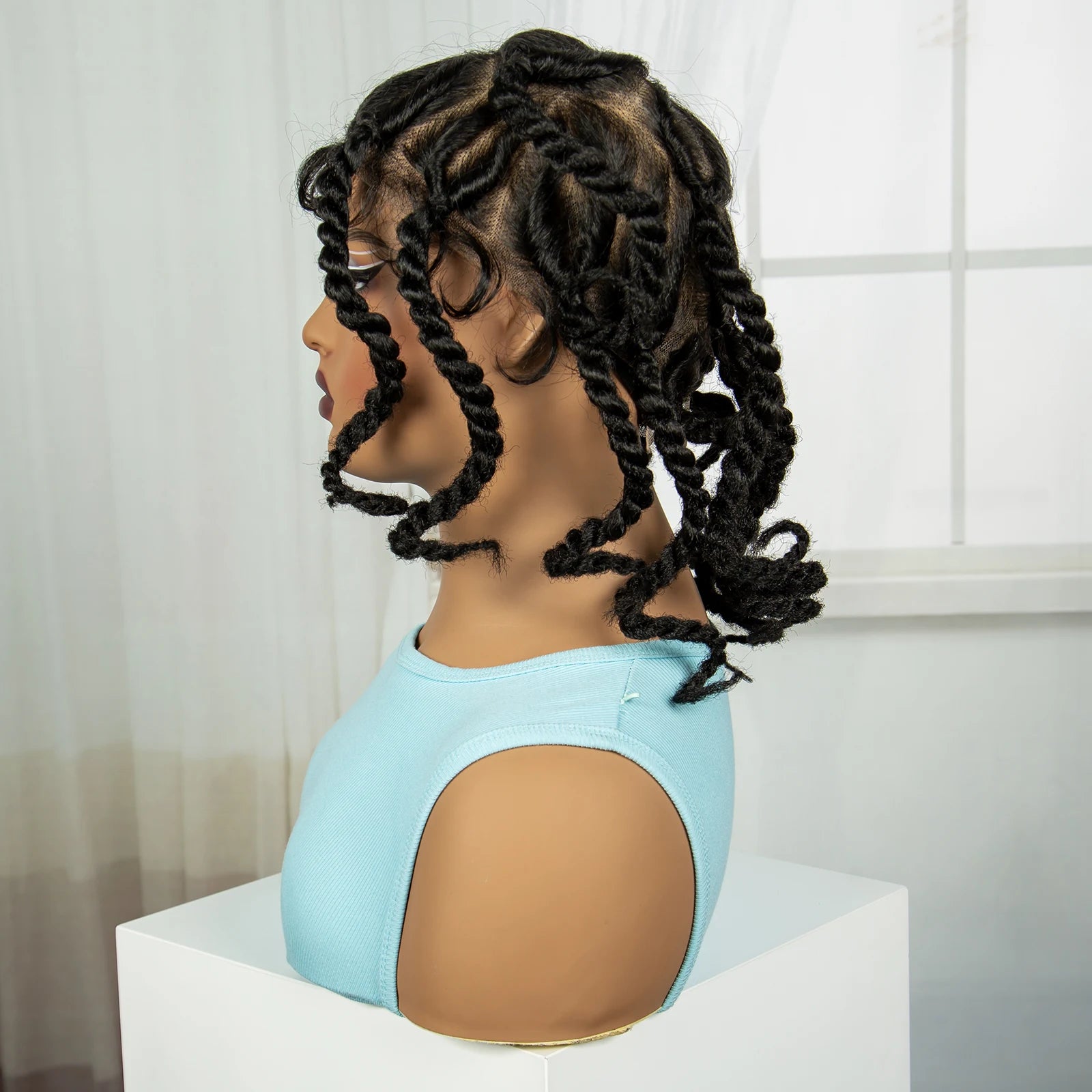 12" Natural Bantu Knotless Braids Wig | Transparent Full Lace | Baby Hair Luxegan
