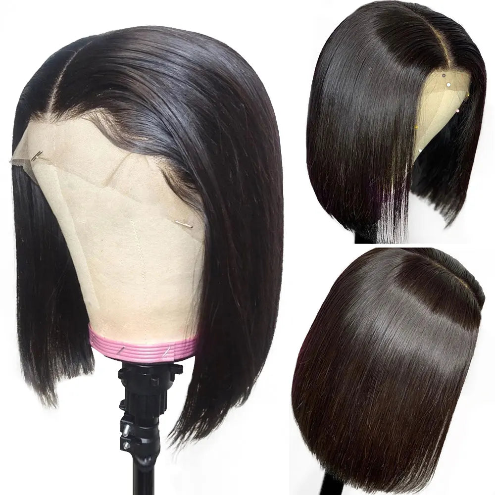 Glueless 13x4 Straight Lace Front Bob Wig Pre-Plucked 4x4 Closure Brazilian Remy Human Hair Bone Straight Short Bob