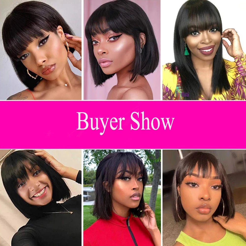 Short Straight Bob Wig with Bangs | Affordable Human Hair for Women Luxegan