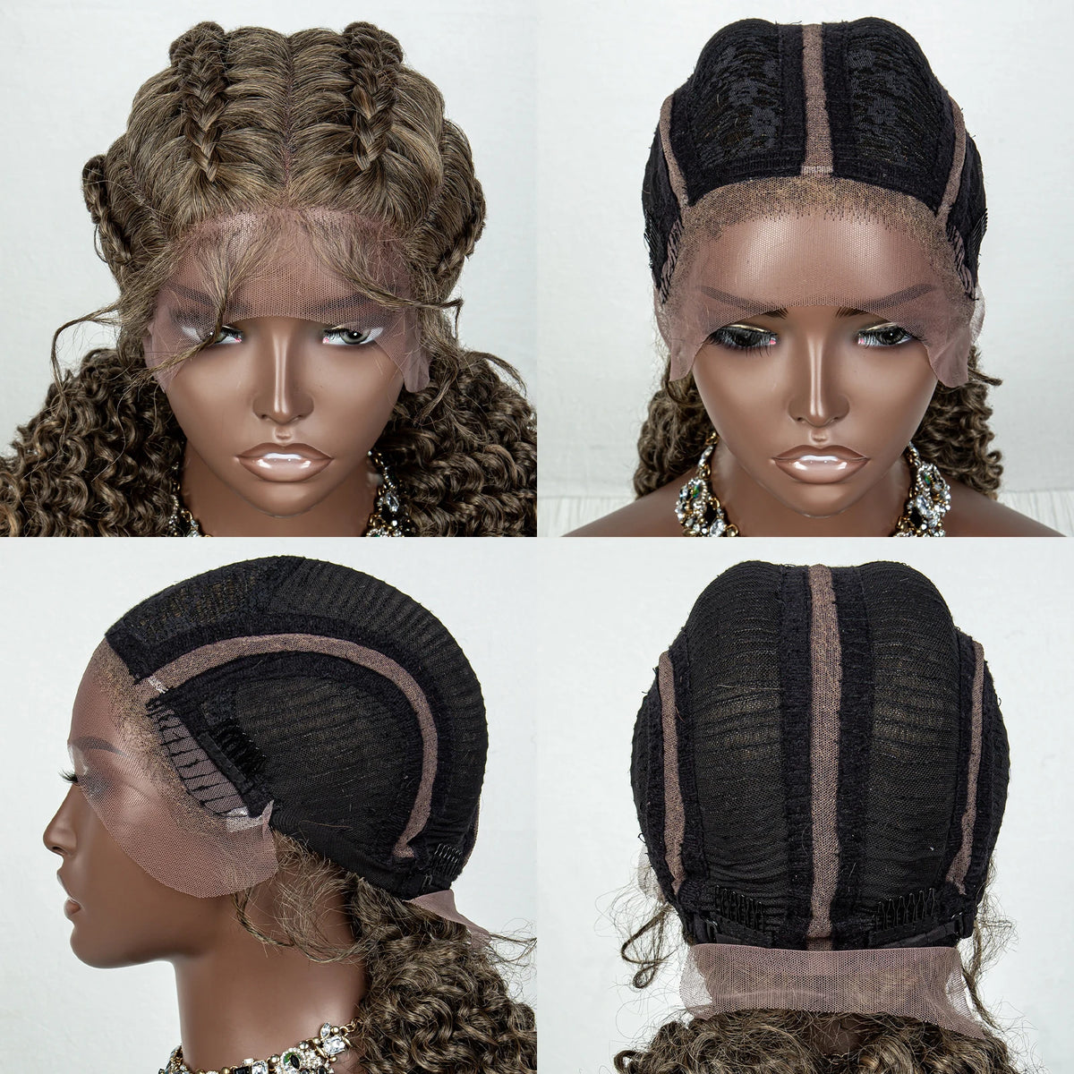 22" Box Braids Full Lace Wig | Two Curly Ponytails | Baby Hair | Synthetic Braided Wig