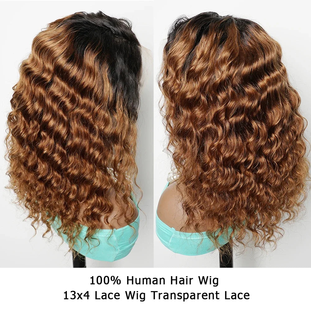 250% Density Ombre Ginger Brown Loose Deep Curly Wig | 13x4 Transparent Lace Front Human Hair Luxegan