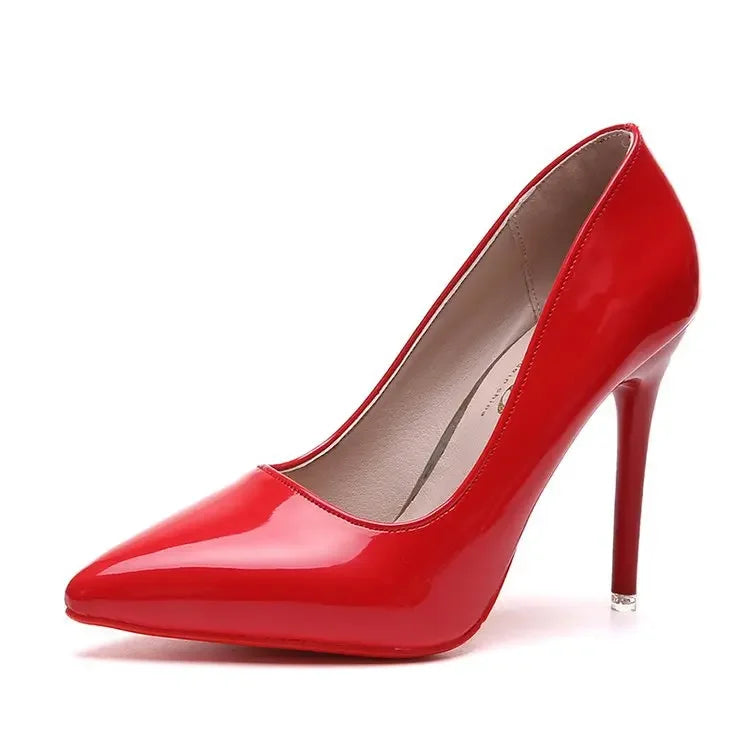 Concise Flock Stiletto Pumps | Sophisticated 11.5cm Pointed Toe High Heels | Elegant "Big Size" 35–45 Wedding Shoes | "Dignified" Classic Red & Gray Office Pumps for Radiant Versatile Styling Luxegan