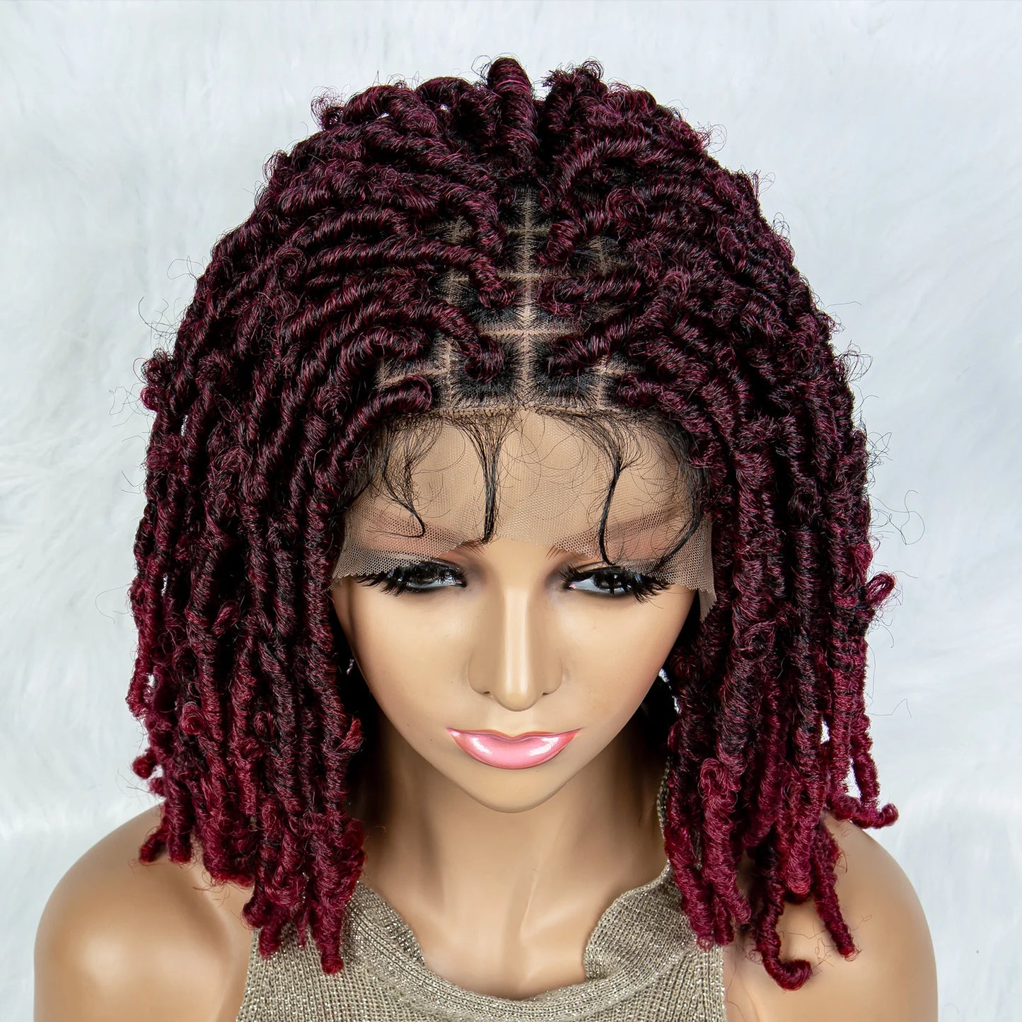 16" Short Knotless Butterfly Locs Wig | Synthetic Lace Front Luxegan