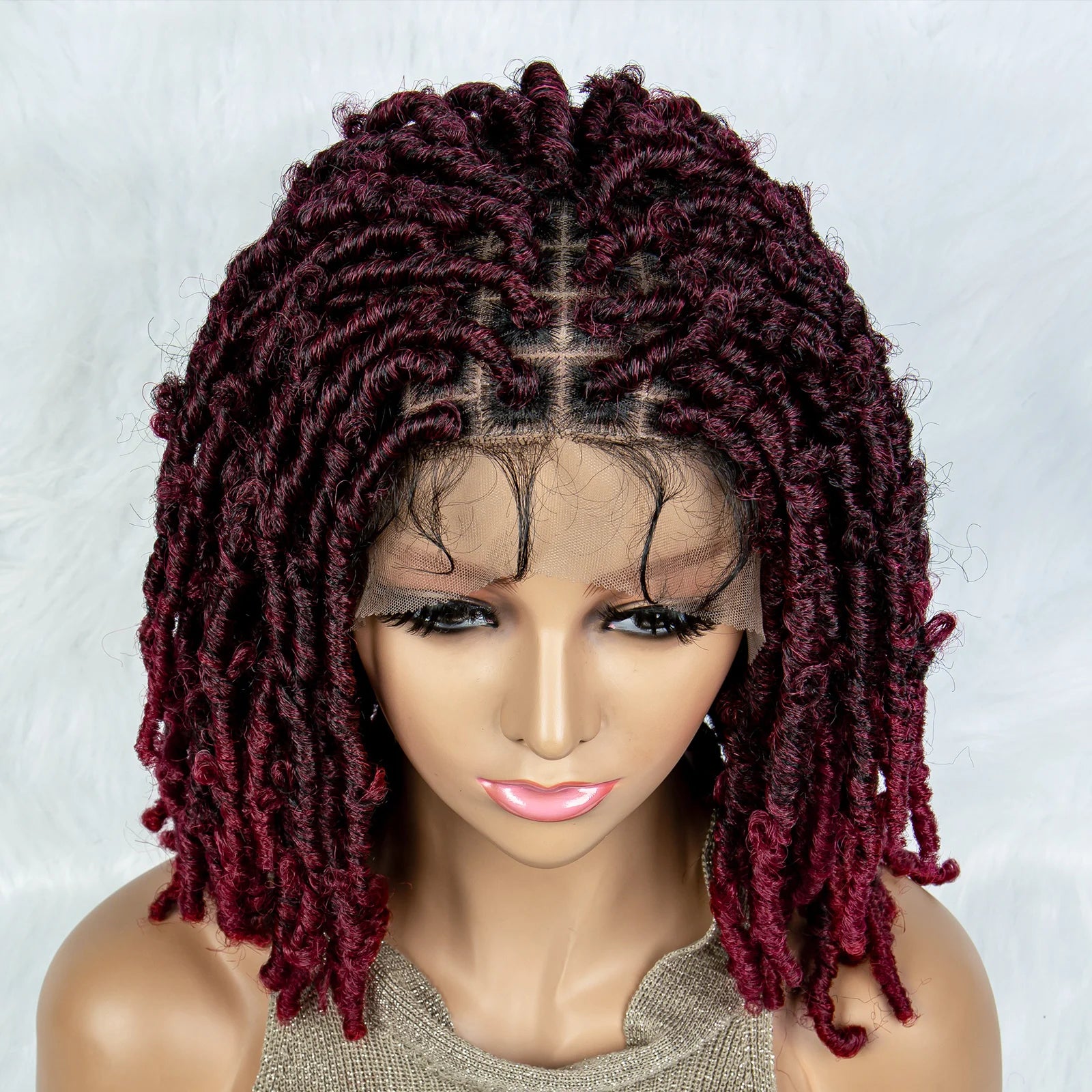 16" Short Knotless Butterfly Locs Wig | Synthetic Lace Front Luxegan