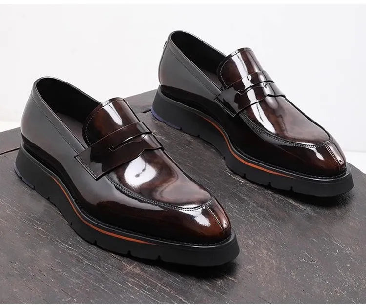 Men's Premium Slip-On Brogue Shoes | Sophisticated Pointed Toe Cow Leather Footwear | Elegant "Full Grain" Interior Silhouette | "Dignified" Waterproof-Style Wedding Shoes for Radiant Versatile Spring & Autumn Styling Luxegan