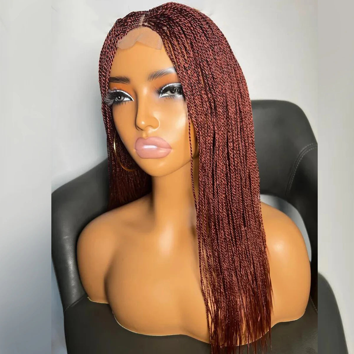 28" Micro Twist Braided Wig | 1B Black | Front Lace | Glueless | Petite Cap | For Black Women
