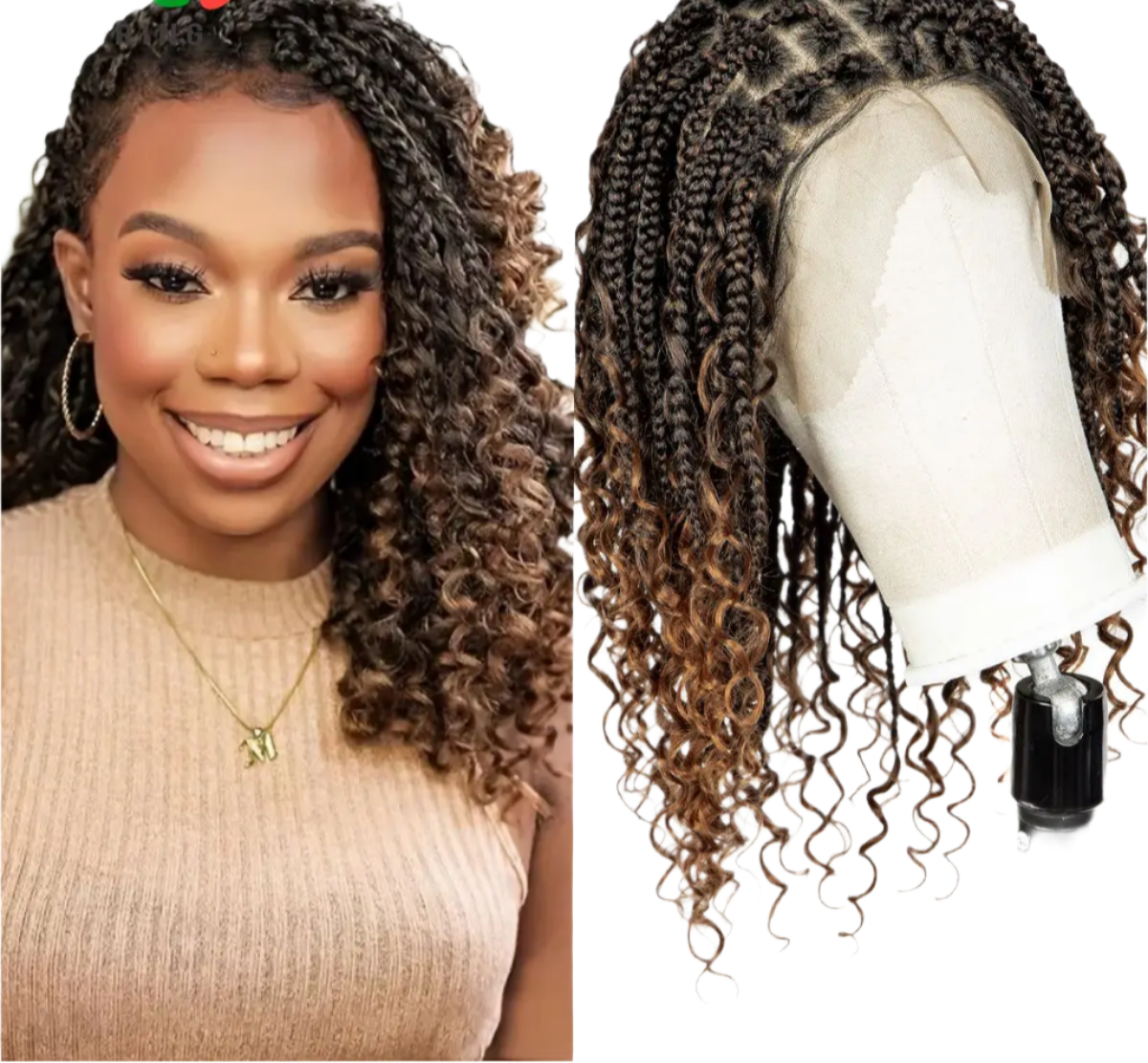 Knotless Box Boho Braided Wig with Curly Ends | Short Bob Style | Full Lace Synthetic Wig for Black Women Luxegan