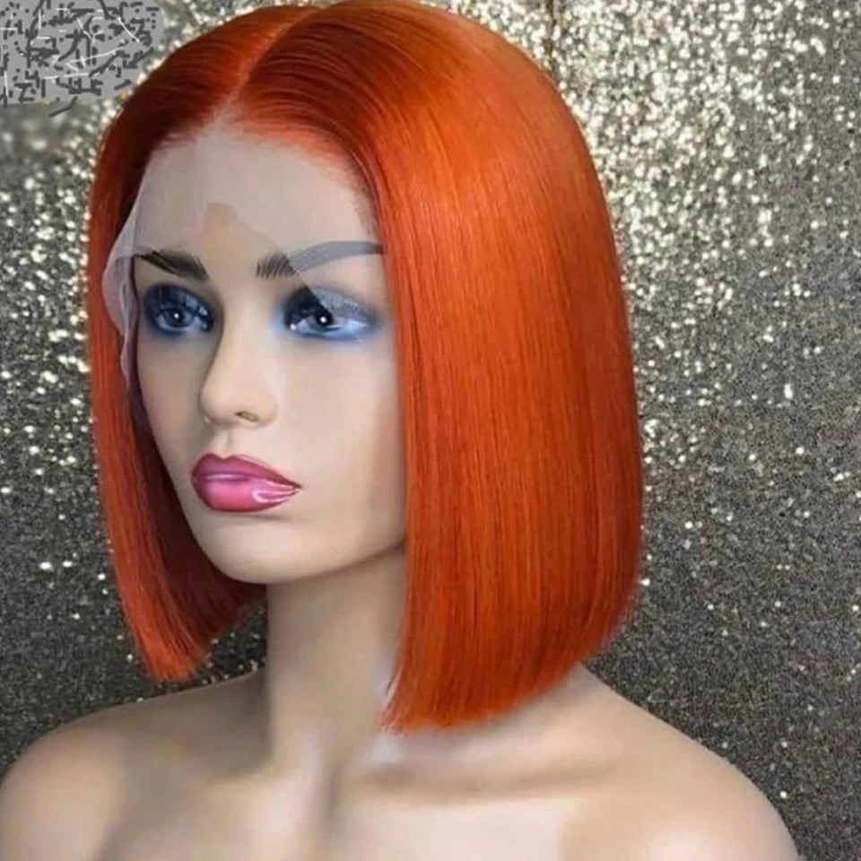 Ombre Orange Blonde Bob Wig | Straight Human Hair Lace Front Luxegan