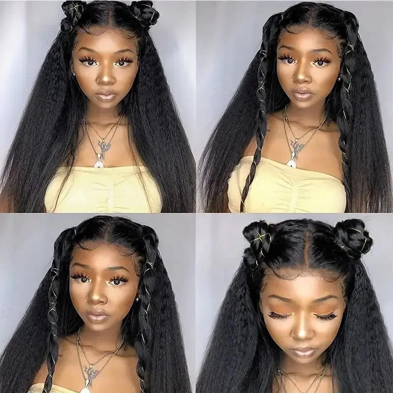 40 Inch Full 360 HD Lace Frontal Kinky Yaki Straight Human Hair Wig | 300% Density Transparent Lace Front Wig for Women Luxegan