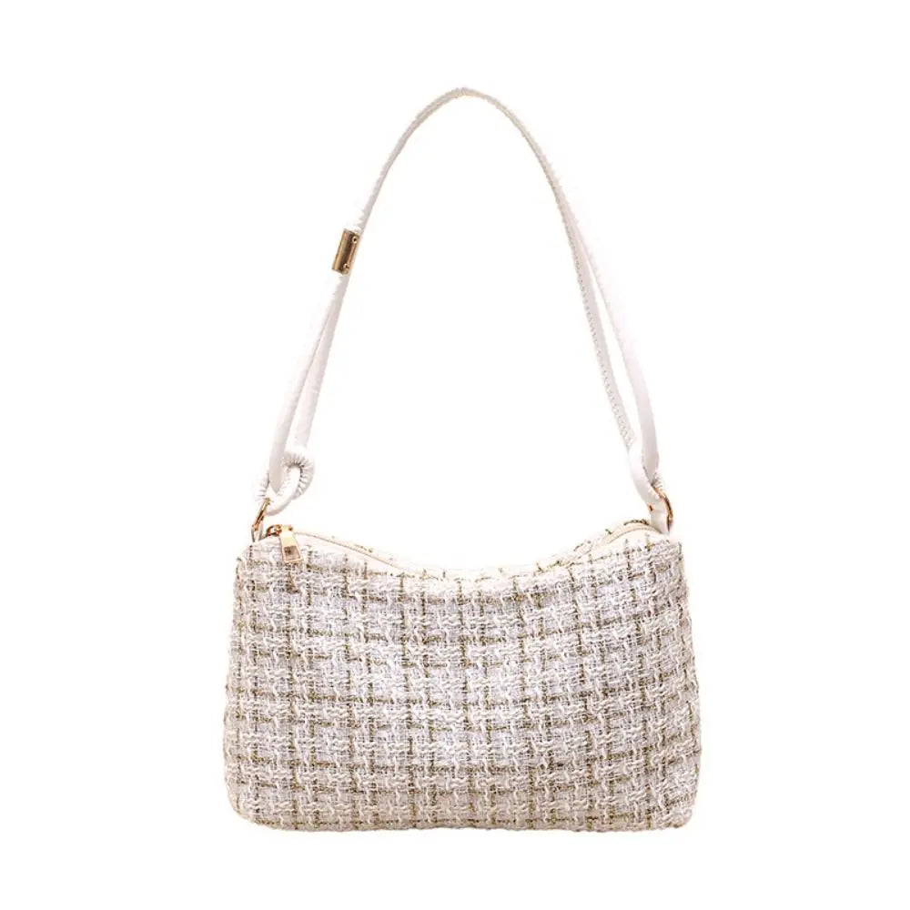 Hobos Luxury Designer Soft Woolen Plaid Underarm Bag | Korean Style New Crossbody Purse with Appliques for Party Luxegan